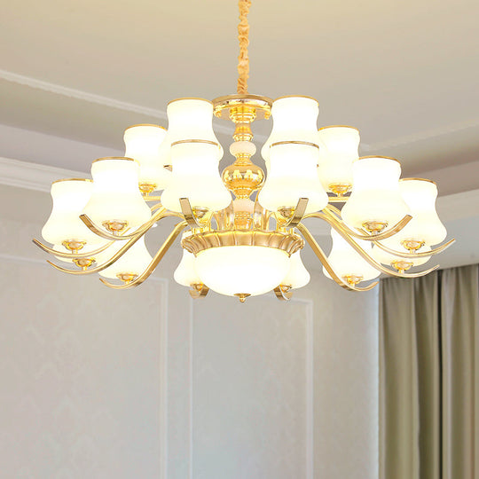 Opal Glass Bedroom Chandelier With Gold Plating - Hanging Lamp Light Fixture