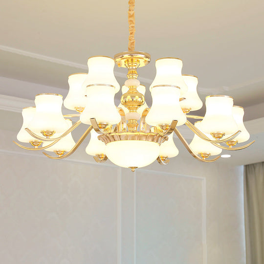 Opal Glass Bedroom Chandelier With Gold Plating - Hanging Lamp Light Fixture