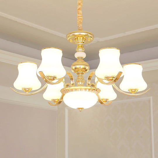 Opal Glass Bedroom Chandelier With Gold Plating - Hanging Lamp Light Fixture