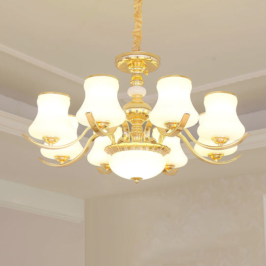 Opal Glass Bedroom Chandelier With Gold Plating - Hanging Lamp Light Fixture