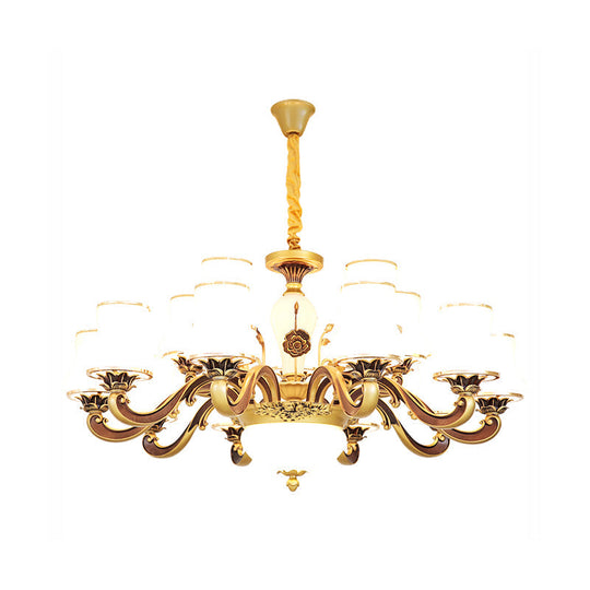 Vintage Brass Chandelier: White Glass Flared Design For Dining Room Lighting