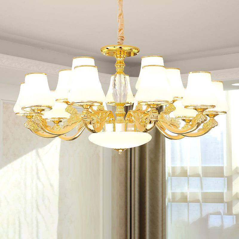 Opaline Glass Pendant Lamp: Minimalist Gold Chandelier Light For Living Room