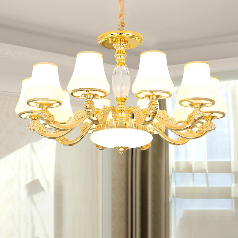 Opaline Glass Pendant Lamp: Minimalist Gold Chandelier Light For Living Room