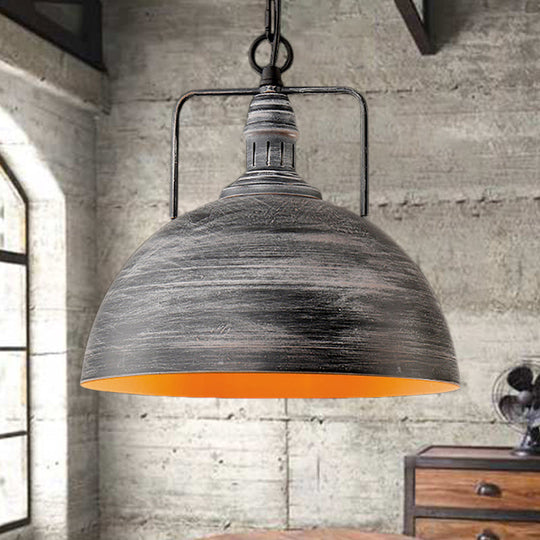 Industrial Metal Domed Pendant Lamp - Aged Silver, 1 Light - 12"/16" Width