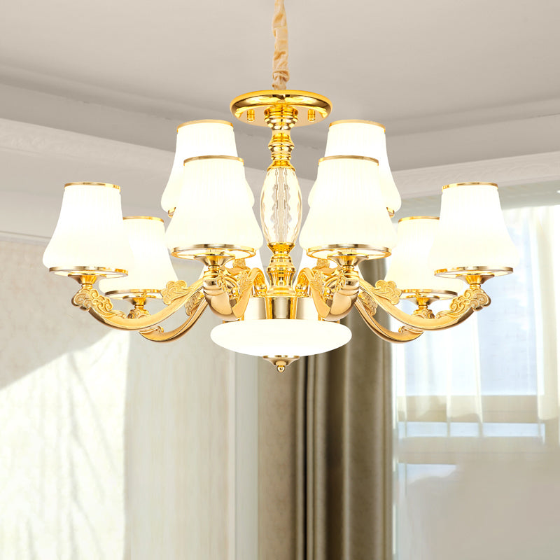 Opaline Glass Pendant Lamp: Minimalist Gold Chandelier Light For Living Room