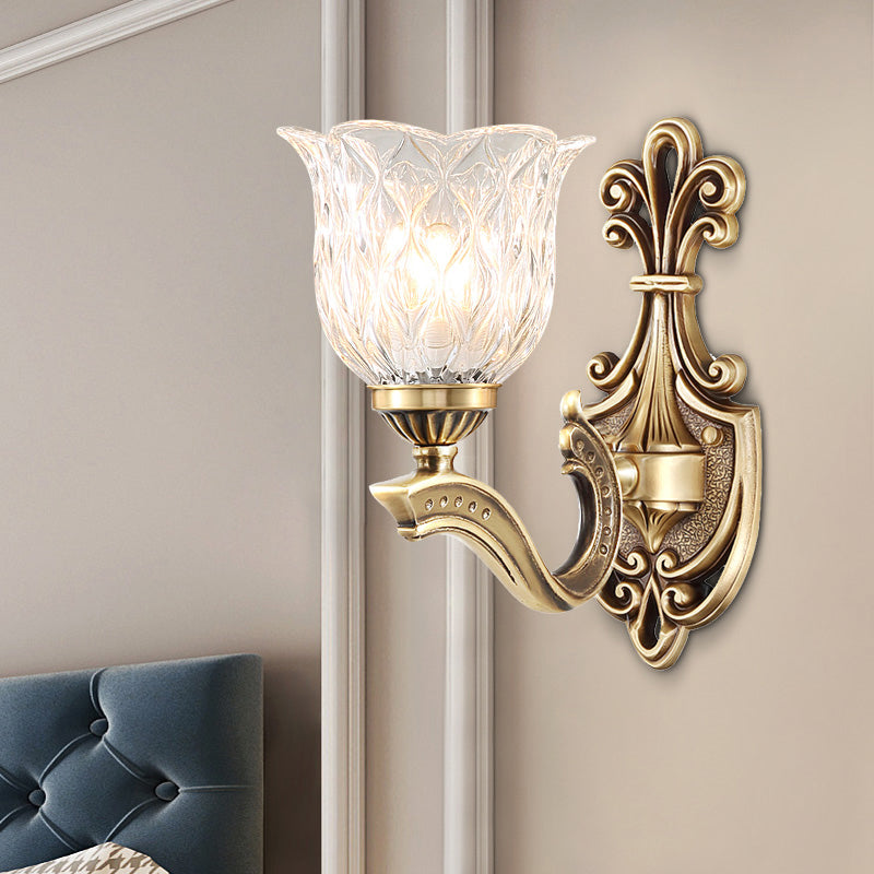 Bronze Finish Ruffle Wall Sconce Light With Traditional Wavy Glass - Bedroom Décor 1 /