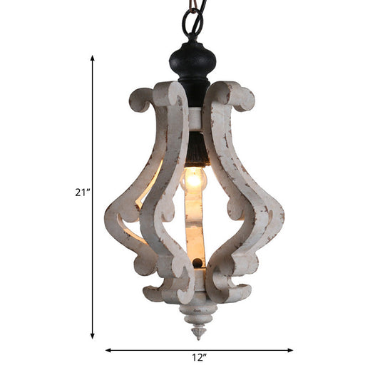 Rustic Wooden Lantern Pendant Ceiling Light - Distressed White Hanging Kit 1-Light Design