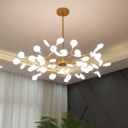 Nordic Gold Led Chandelier: Acrylic Branch Ceiling Lamp For Bedroom