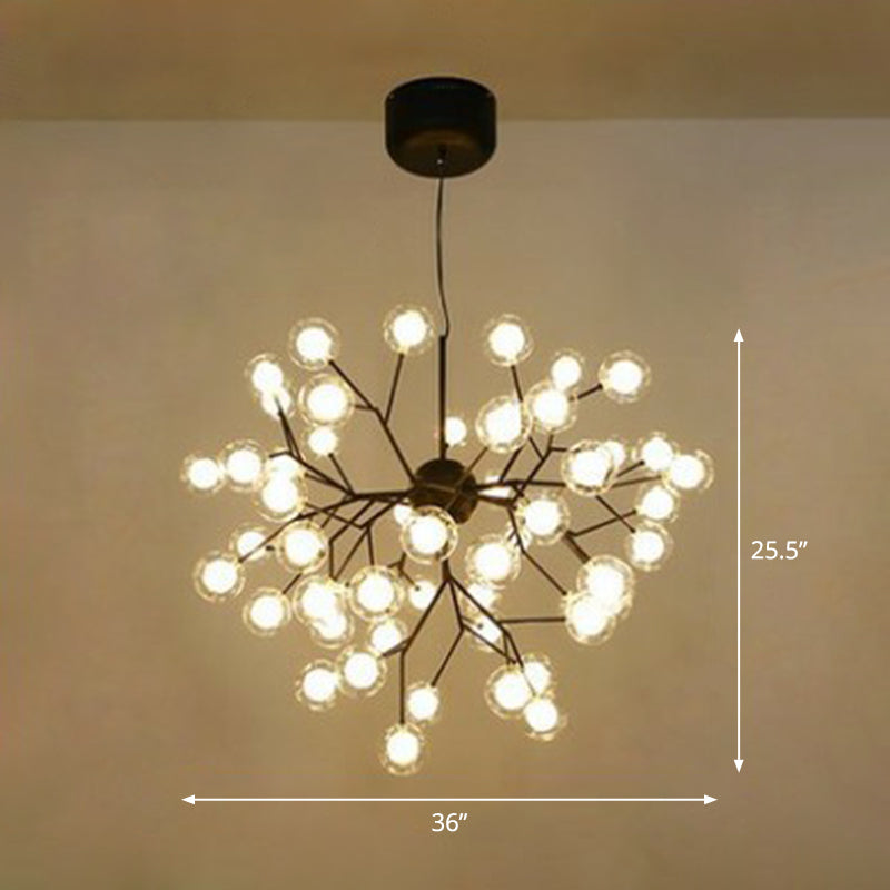 Firefly Pendant Light: Clear Ball Glass Post-Modern Restaurant Chandelier 54 / Black