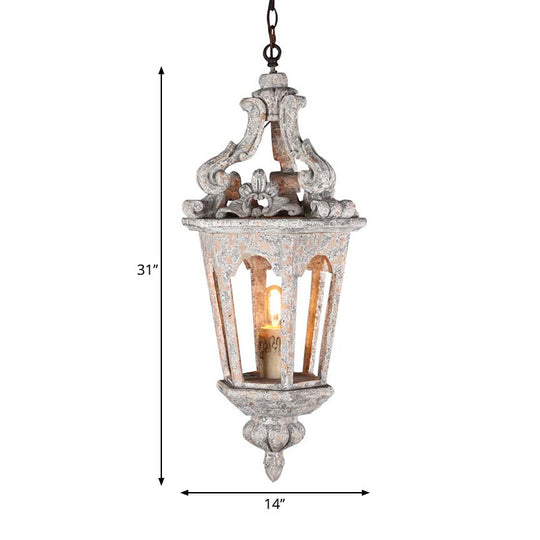 Distressed White Wooden Lantern Ceiling Light - Vintage Pendant Kit For Dining Room