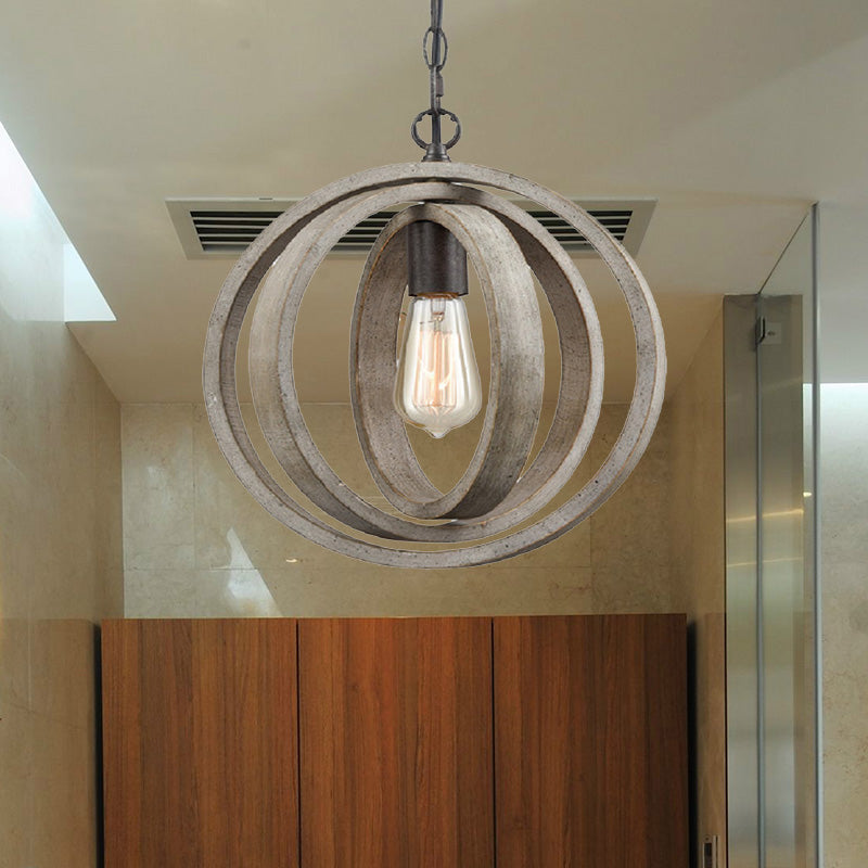 Gray Wood Farmhouse Pendant Light With Orb Design - Ideal For Dining Room