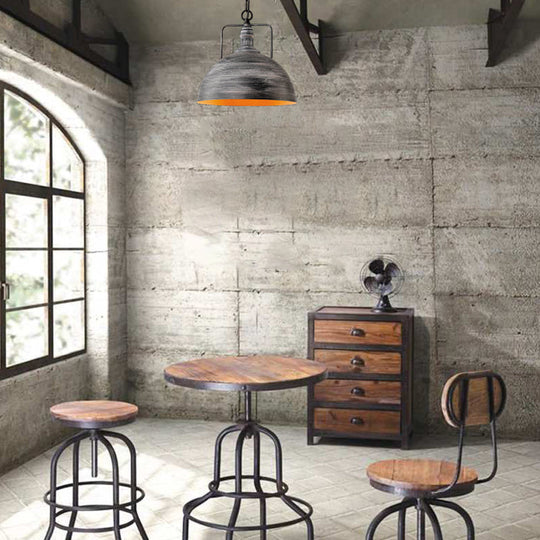 Industrial Metal Pendant Lamp Aged Silver Finish 1 Light Dining Table Hanging - Choose 12/16 Width