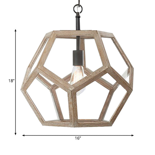 Beige Wood Pendant Light - Farmhouse Style 1-Light Corridor Hanging Ceiling Fixture