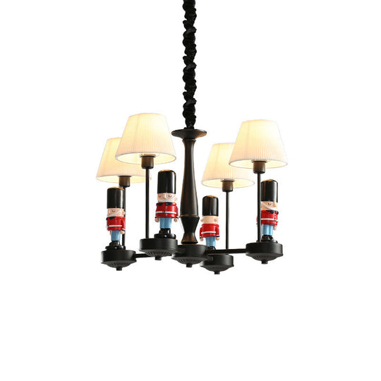 Kids Conical Hanging Lamp With British Soldier Deco In Black