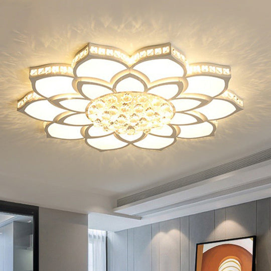 Modern Floral LED Ceiling Light with Clear Crystal Accents - Minimalist Design