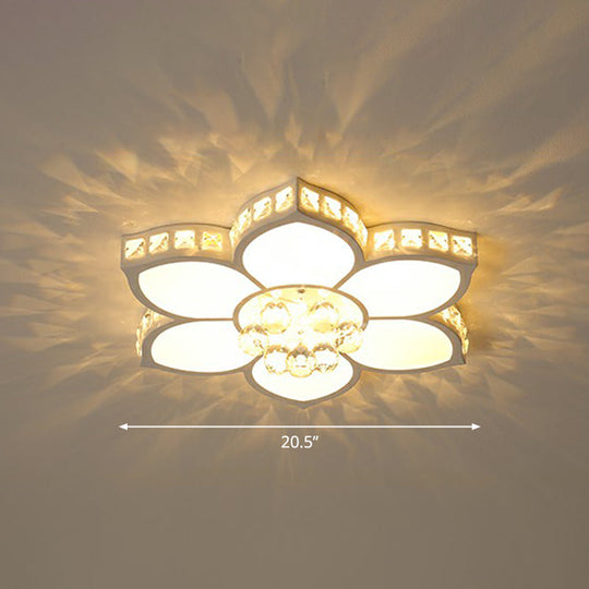 Modern Floral LED Ceiling Light with Clear Crystal Accents - Minimalist Design