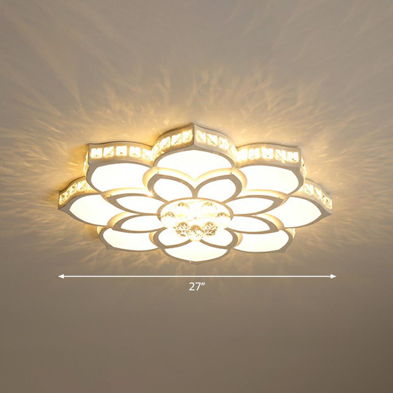 Modern Floral LED Ceiling Light with Clear Crystal Accents - Minimalist Design