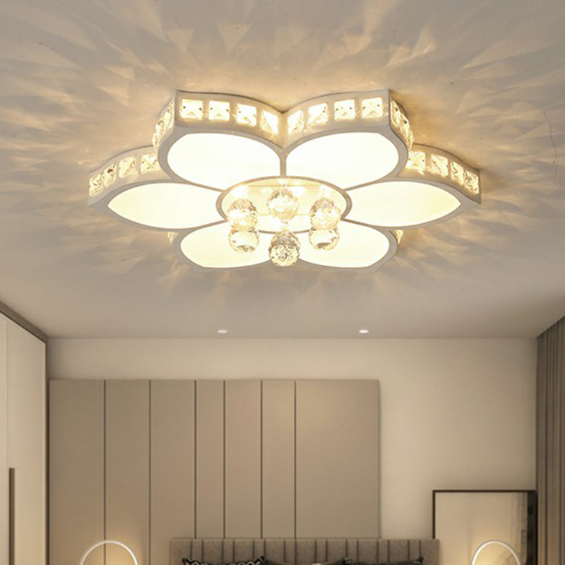 Modern Floral LED Ceiling Light with Clear Crystal Accents - Minimalist Design