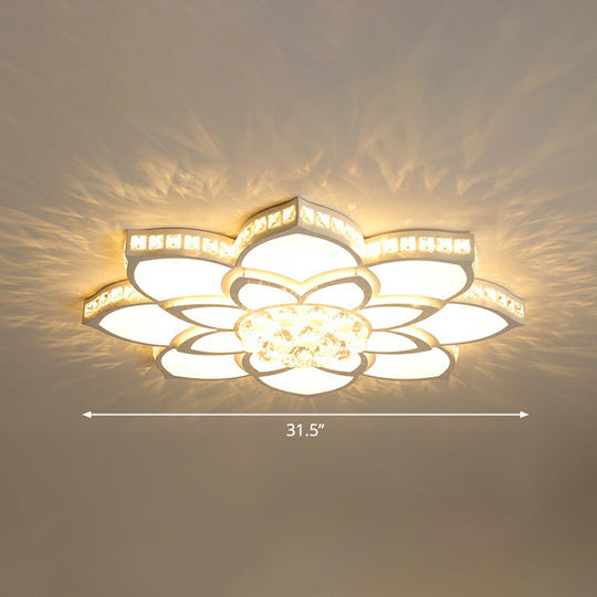 Modern Floral LED Ceiling Light with Clear Crystal Accents - Minimalist Design