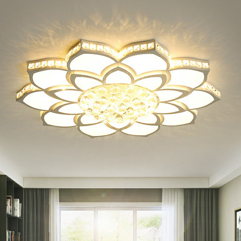 Modern Floral LED Ceiling Light with Clear Crystal Accents - Minimalist Design