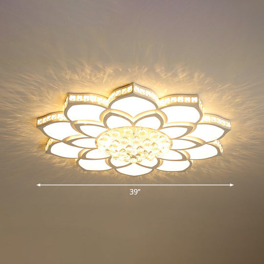 Modern Floral LED Ceiling Light with Clear Crystal Accents - Minimalist Design