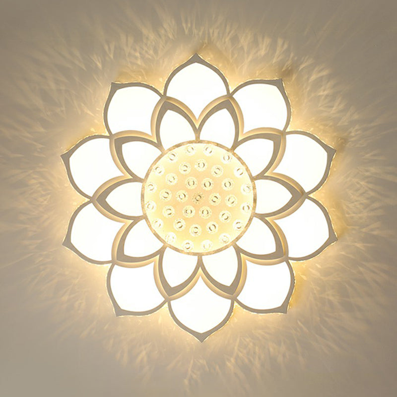 Modern Floral LED Ceiling Light with Clear Crystal Accents - Minimalist Design