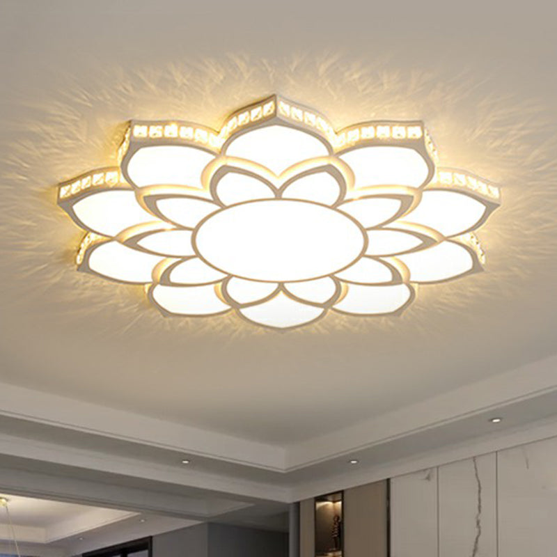 Modern Floral LED Ceiling Light with Clear Crystal Accents - Minimalist Design