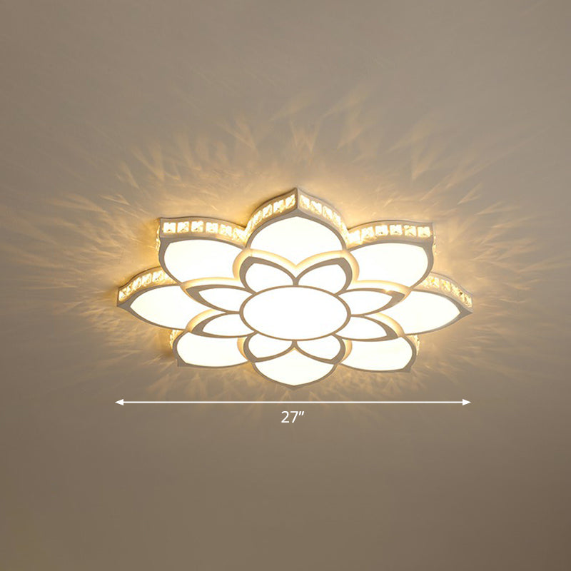 Modern Floral LED Ceiling Light with Clear Crystal Accents - Minimalist Design