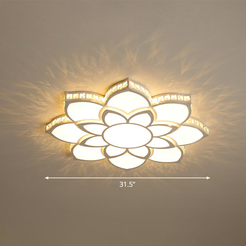 Modern Floral LED Ceiling Light with Clear Crystal Accents - Minimalist Design