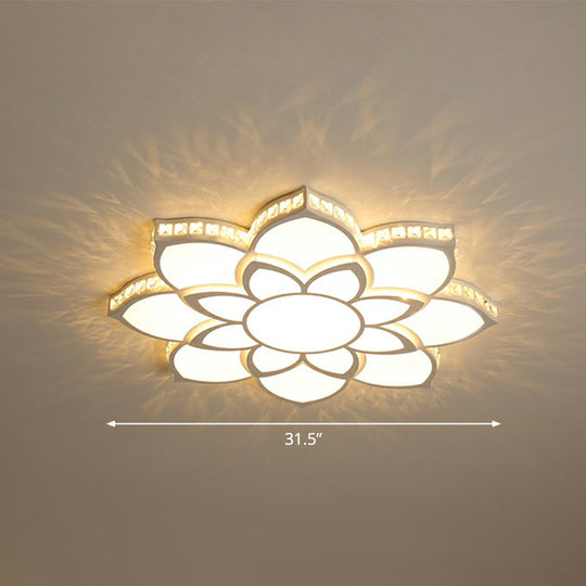 Modern Floral Led Ceiling Light With Clear Crystal Accents - Minimalist Design / 31.5 B