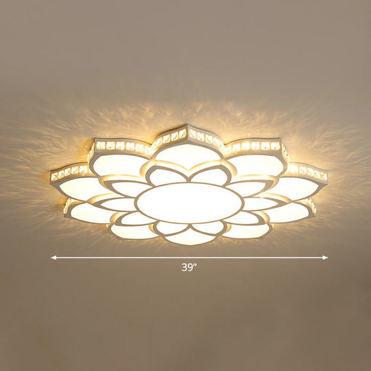 Modern Floral LED Ceiling Light with Clear Crystal Accents - Minimalist Design