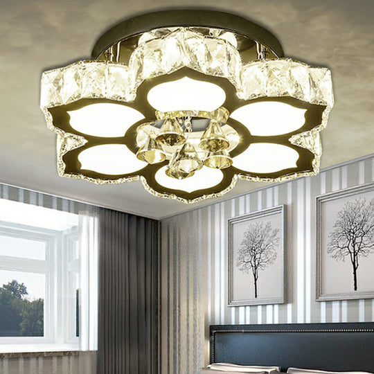 Contemporary LED Crystal Flower Flush Mount Ceiling Light for Bedrooms