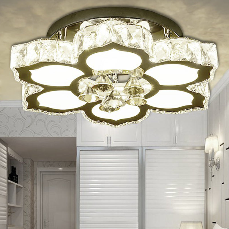 Contemporary LED Crystal Flower Flush Mount Ceiling Light for Bedrooms