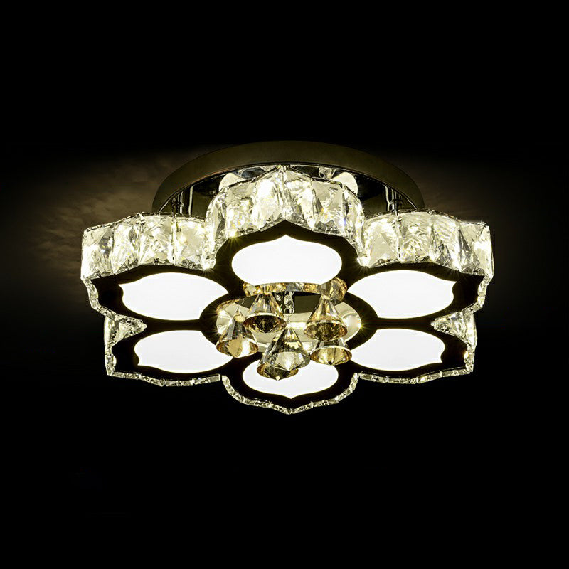 Contemporary LED Crystal Flower Flush Mount Ceiling Light for Bedrooms