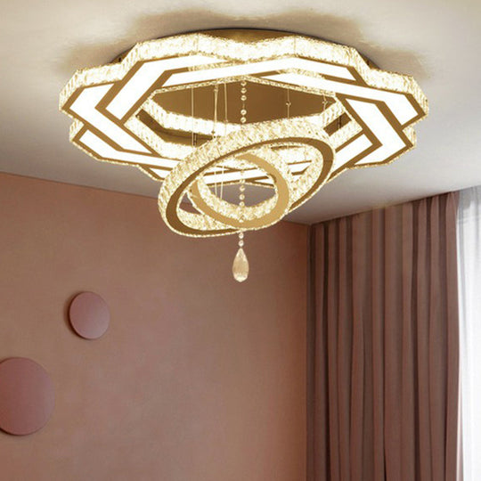 Modern Circular LED Flushmount with Clear Crystal for Living Room Ceiling