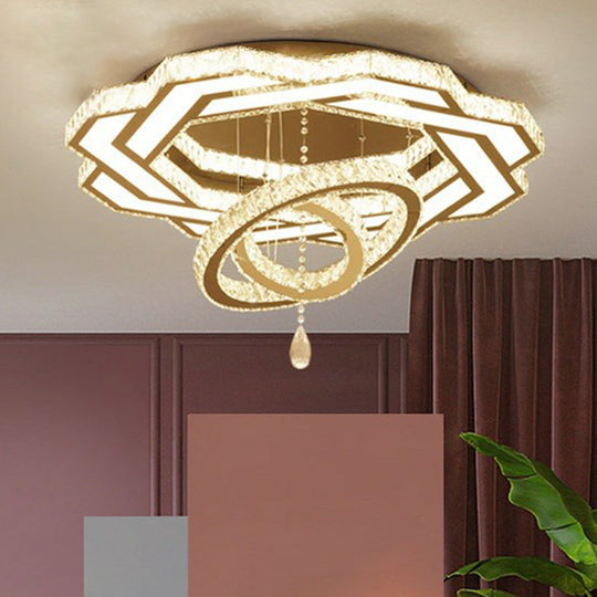 Modern Circular LED Flushmount with Clear Crystal for Living Room Ceiling