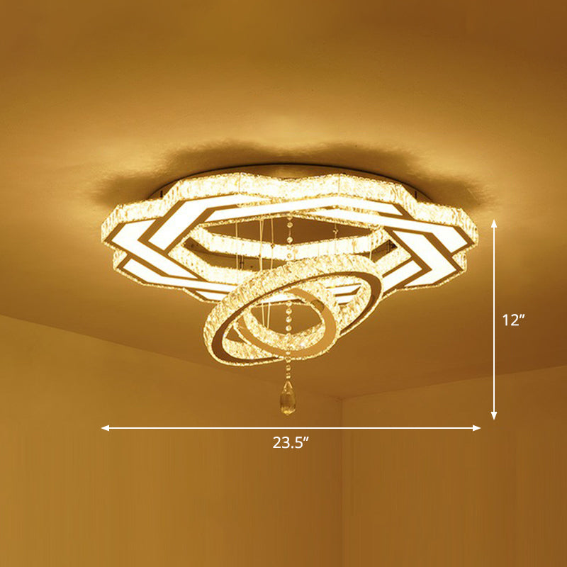 Modern Circular LED Flushmount with Clear Crystal for Living Room Ceiling