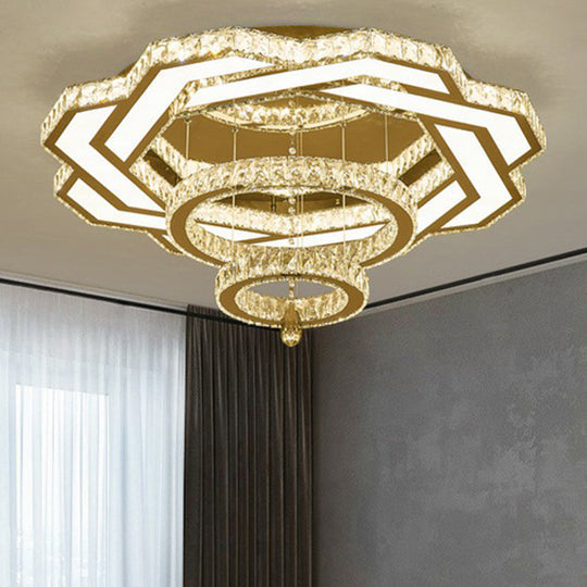 Modern Circular LED Flushmount with Clear Crystal for Living Room Ceiling