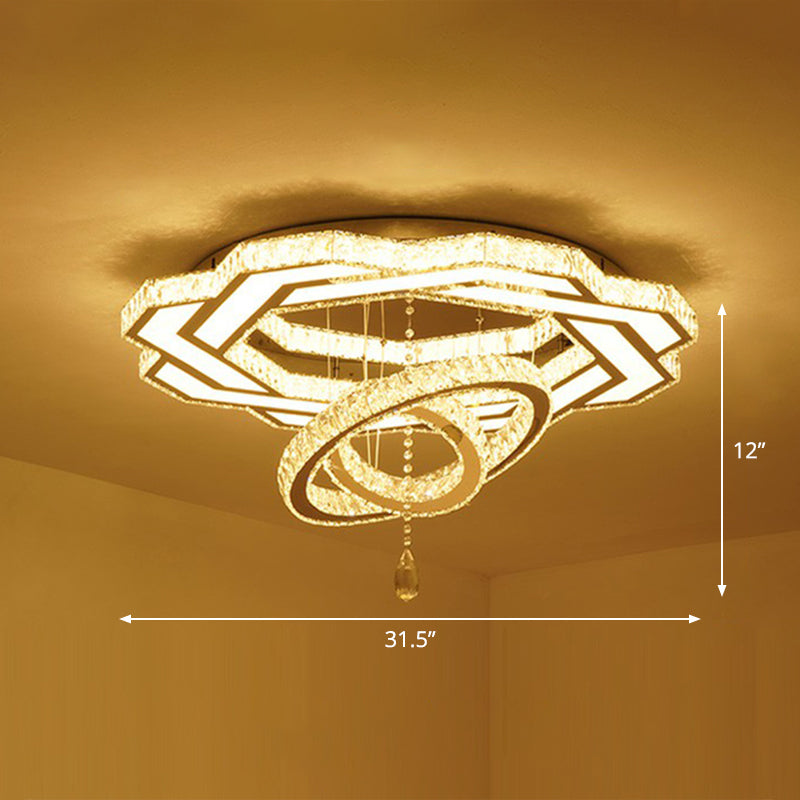 Modern Circular LED Flushmount with Clear Crystal for Living Room Ceiling