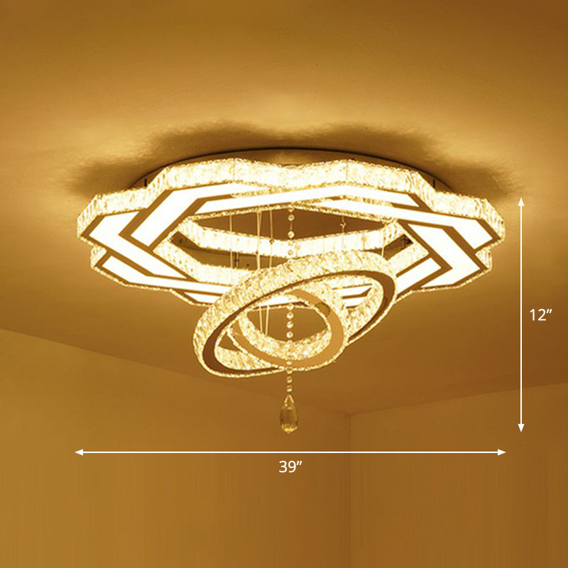 Modern Circular Led Flushmount With Clear Crystal For Living Room Ceiling / 39 Flower