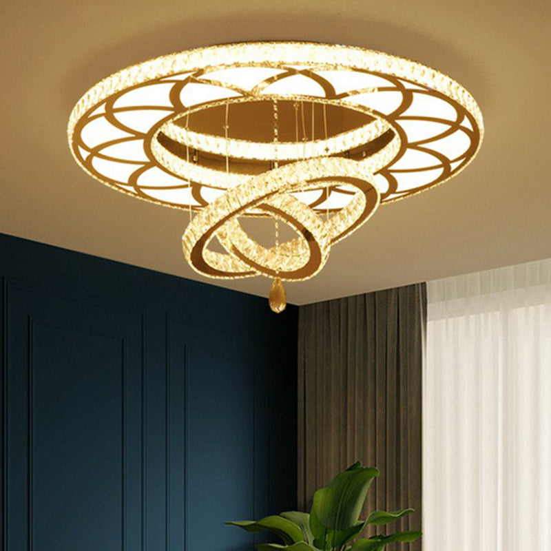 Modern Circular Led Flushmount With Clear Crystal For Living Room Ceiling