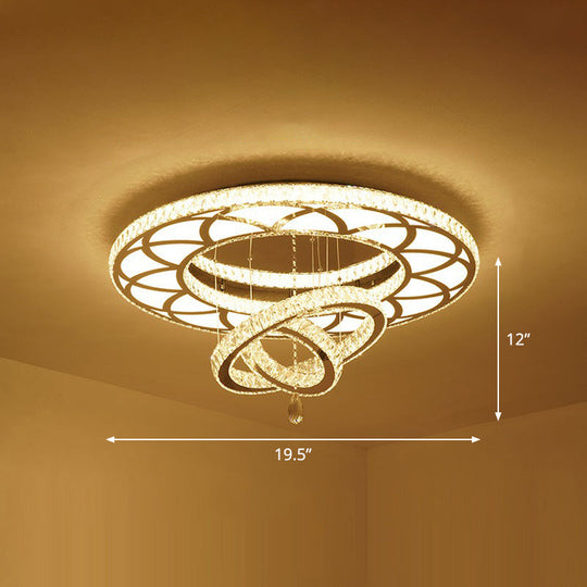 Modern Circular LED Flushmount with Clear Crystal for Living Room Ceiling