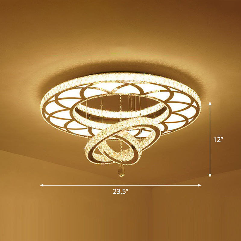 Modern Circular LED Flushmount with Clear Crystal for Living Room Ceiling