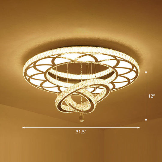 Modern Circular Led Flushmount With Clear Crystal For Living Room Ceiling / 31.5 Round