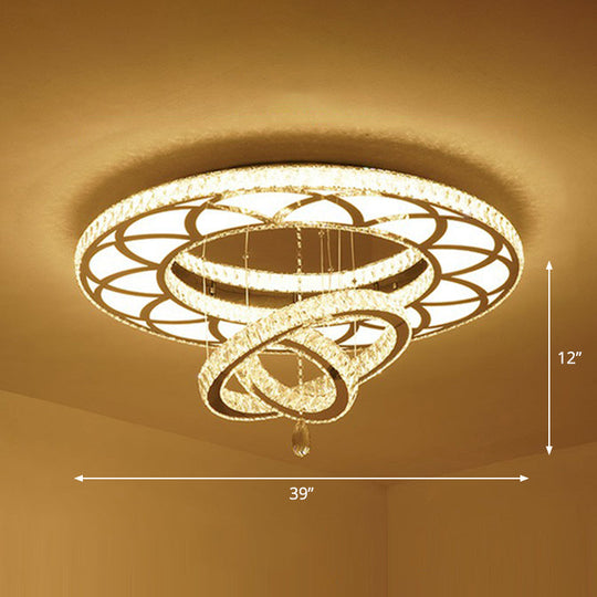 Modern Circular Led Flushmount With Clear Crystal For Living Room Ceiling / 39 Round