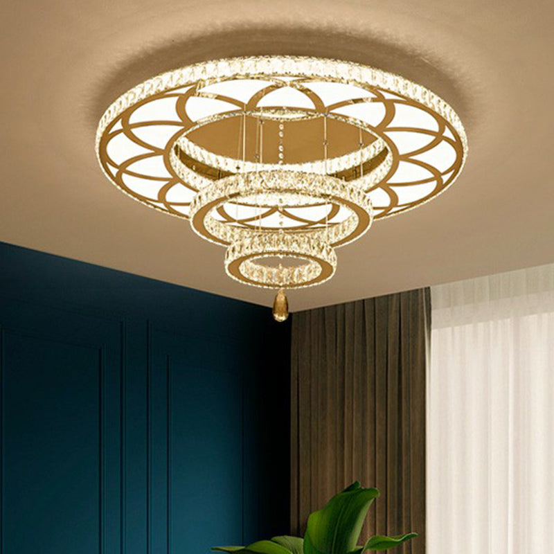 Floral LED Ceiling Light: Contemporary Crystal Clear Semi Flush for Living Room