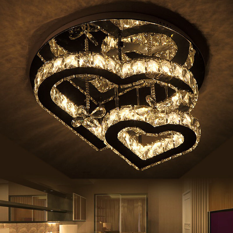 Modern LED Crystal Loving Heart Ceiling Light - Beveled Clear Semi-Flush Mount