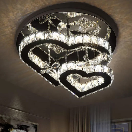 Modern LED Crystal Loving Heart Ceiling Light - Beveled Clear Semi-Flush Mount