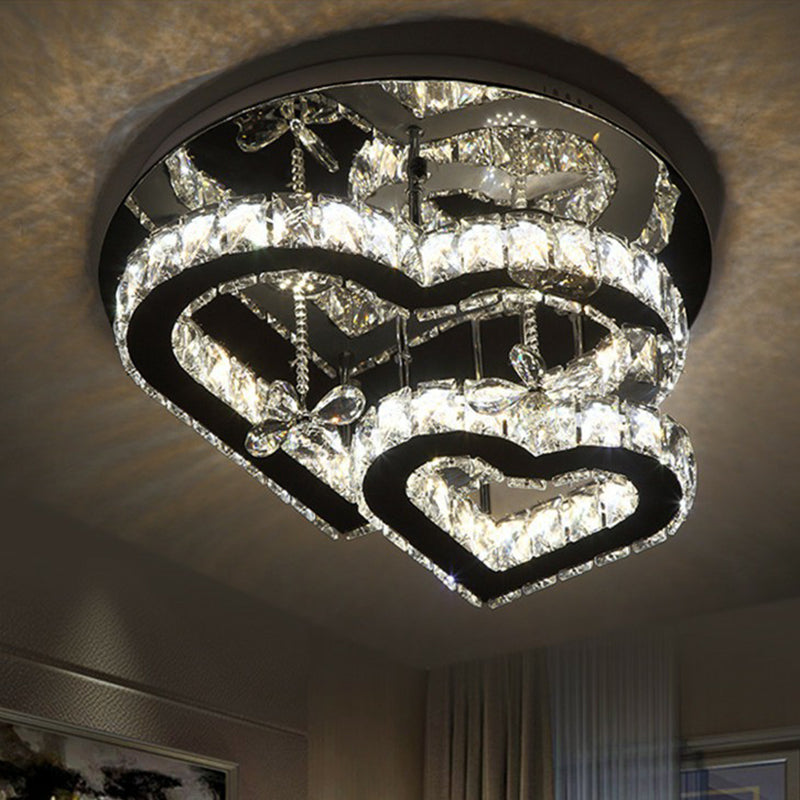 Modern LED Crystal Loving Heart Ceiling Light - Beveled Clear Semi-Flush Mount