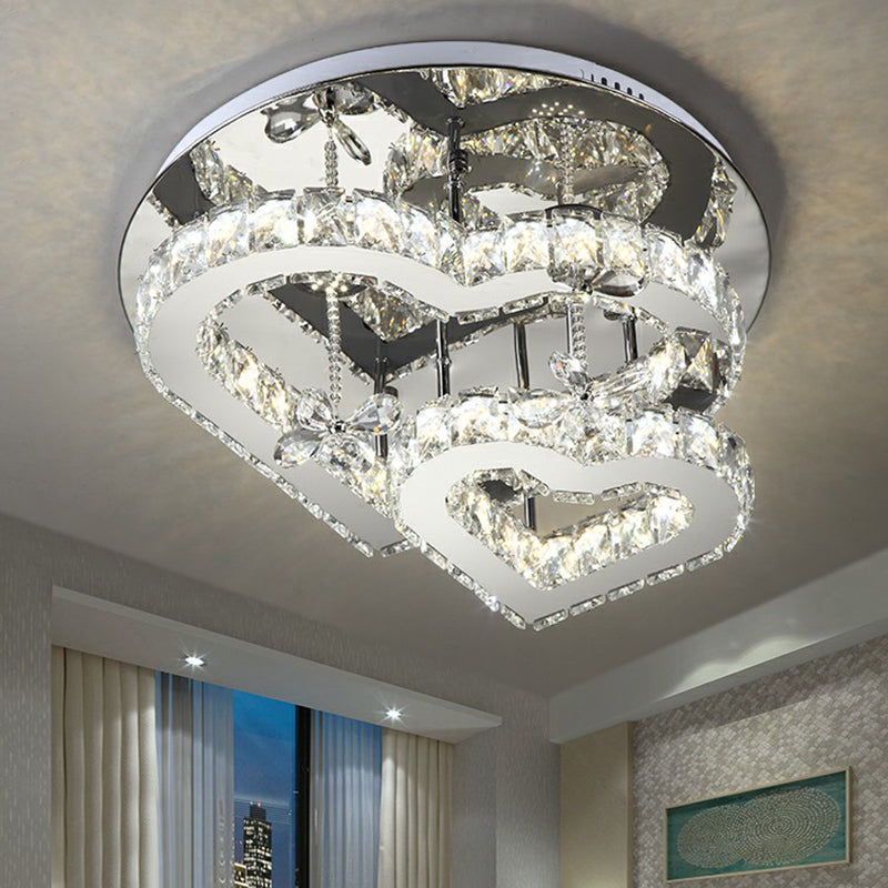 Modern LED Crystal Loving Heart Ceiling Light - Beveled Clear Semi-Flush Mount